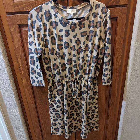Riah Fashion Leopard Print Stretchy Dress Y2K Boutique Size Large - Picture 1 of 9